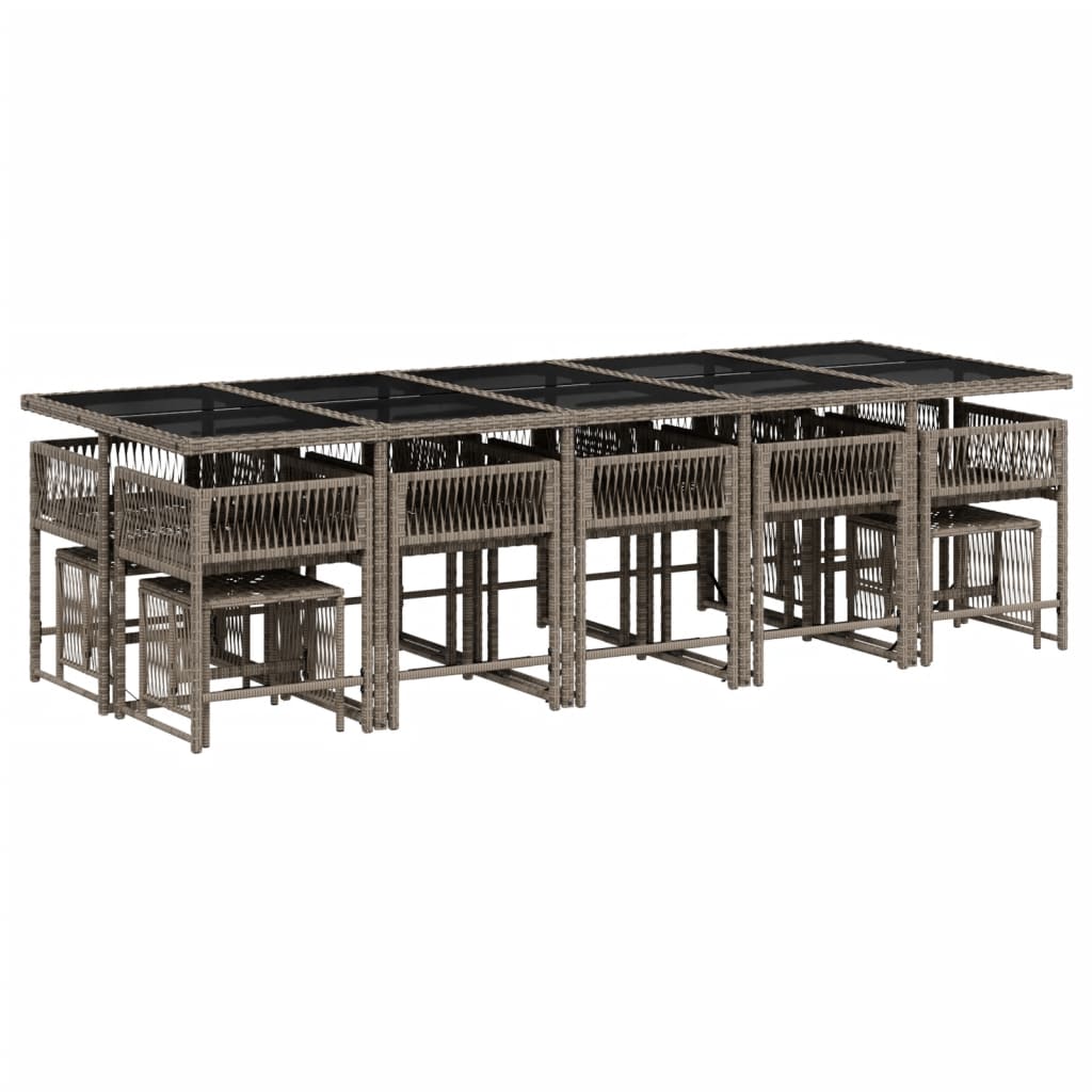 Set da Pranzo da Giardino 15 pz con Cuscini Grigio Polyrattan