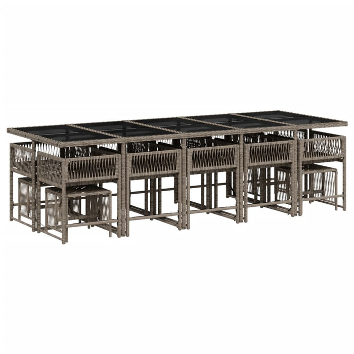 Set da Pranzo da Giardino 15 pz con Cuscini Grigio Polyrattan