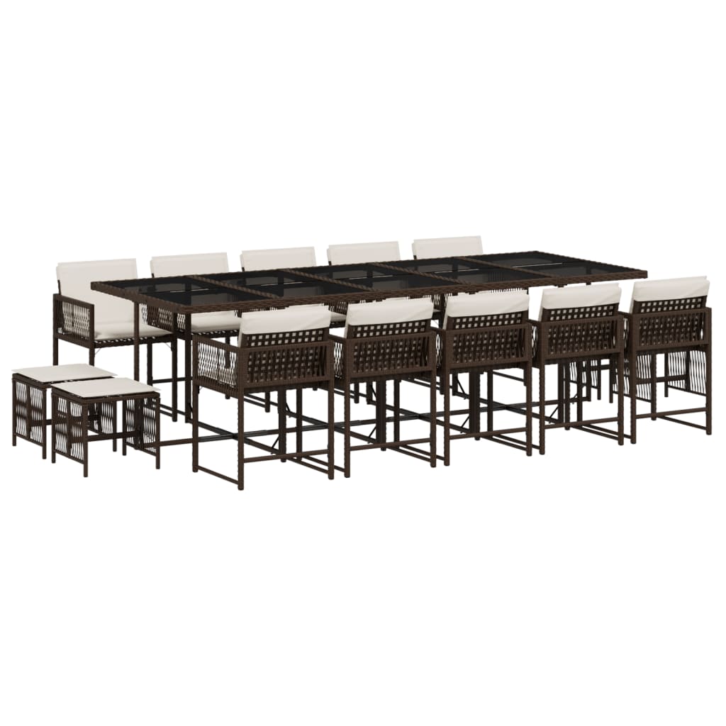 Set da Pranzo da Giardino 15 pz con Cuscini Marrone Polyrattan 3211533