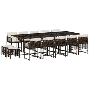 Set da Pranzo da Giardino 15 pz con Cuscini Marrone Polyrattan 3211533