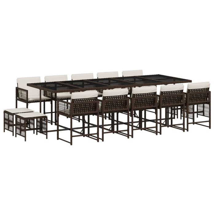 Set da Pranzo da Giardino 15 pz con Cuscini Marrone Polyrattan 3211533