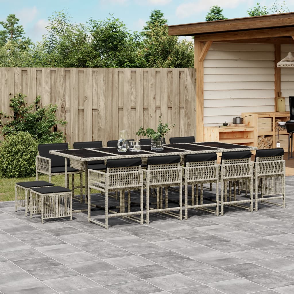 Set da Pranzo da Giardino 15 pz con Cuscini Grigio Polyrattan 3211535