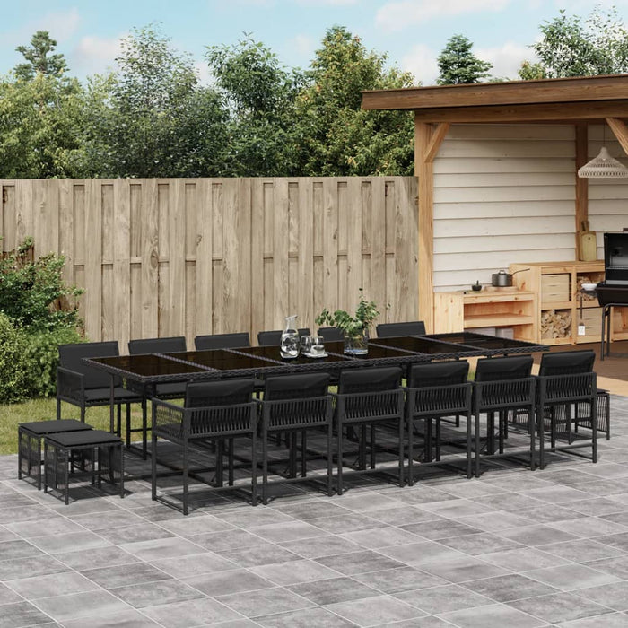 Set da Pranzo da Giardino 17 pz con Cuscini Nero in Polyrattan 3211543