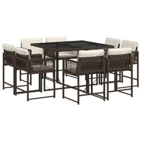 Set da Pranzo da Giardino 9pz con Cuscini Marrone in Polyrattan 3211557