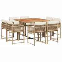 Set da Pranzo da Giardino 9 pz con Cuscini Beige in Polyrattan 3211564