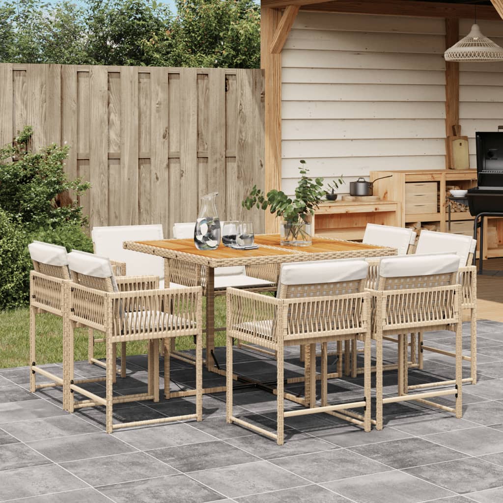 Set da Pranzo da Giardino 9 pz con Cuscini Beige in Polyrattan 3211564