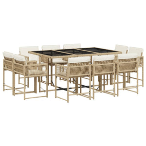 Set da Pranzo da Giardino 11 pz con Cuscini Beige in Polyrattan 3211570