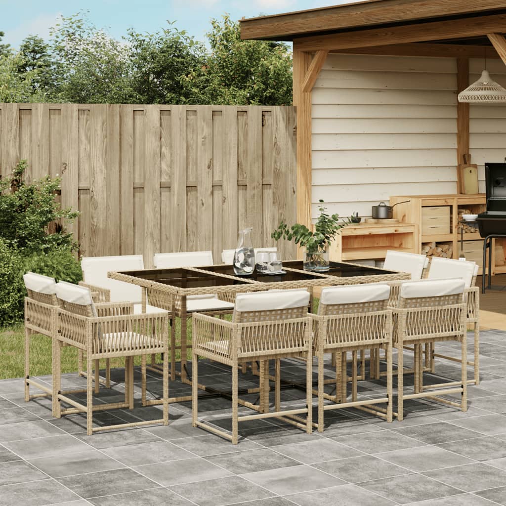 Set da Pranzo da Giardino 11 pz con Cuscini Beige in Polyrattan 3211570
