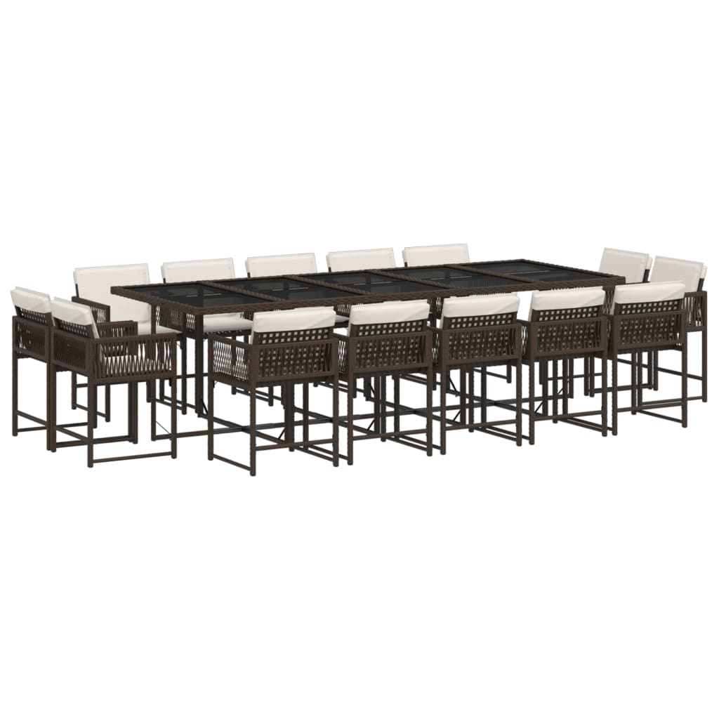 Set da Pranzo da Giardino 15 pz con Cuscini Marrone Polyrattan 3211593