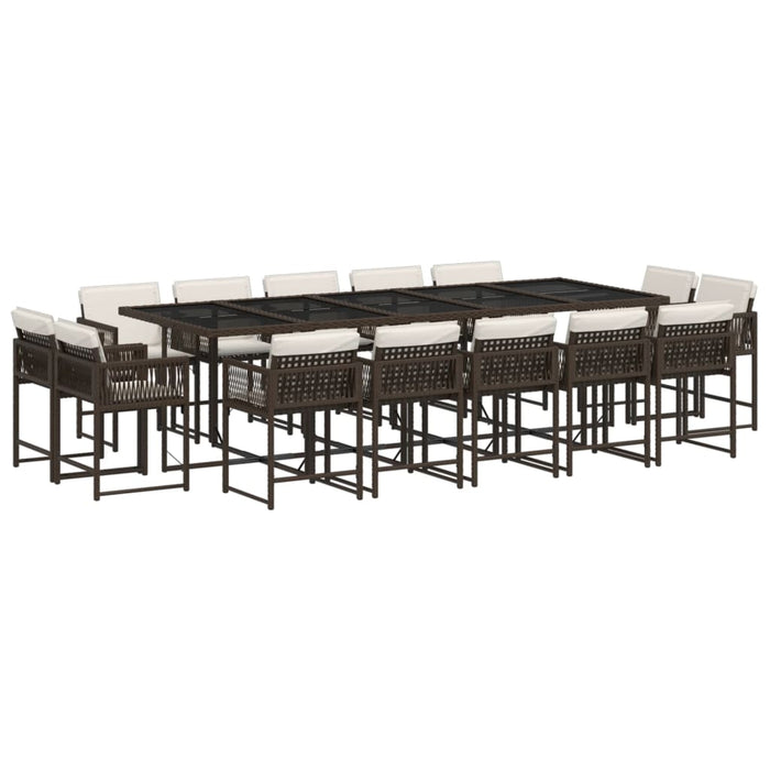 Set da Pranzo da Giardino 15 pz con Cuscini Marrone Polyrattan 3211593