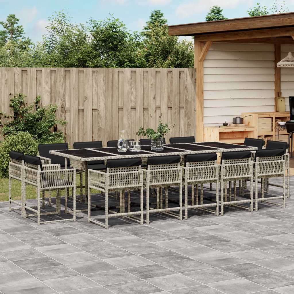 Set da Pranzo da Giardino 15 pz con Cuscini Grigio Polyrattan 3211595