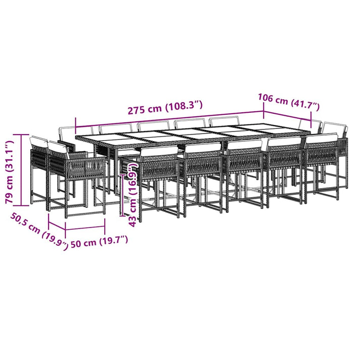 Set da Pranzo da Giardino 15 pz con Cuscini Nero in Polyrattan 3211599