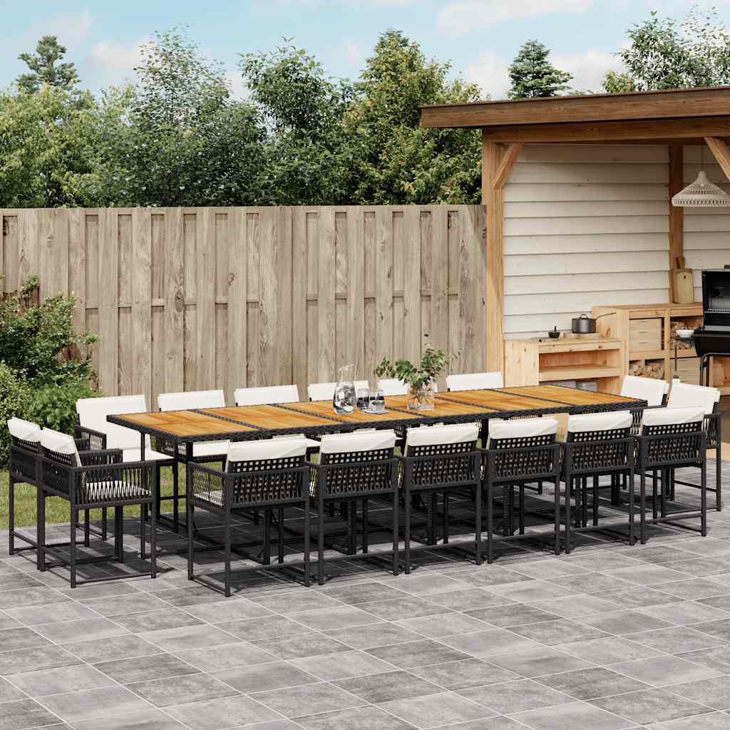 Set da Pranzo da Giardino 17 pz con Cuscini Nero in Polyrattan 3211611