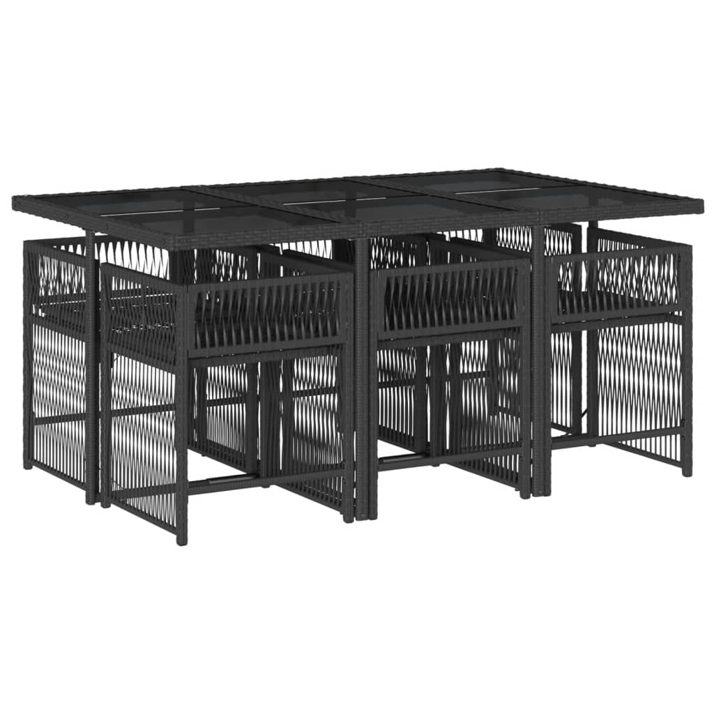 Set da Pranzo da Giardino 7 pz Nero con Cuscini in Polyrattan 3211627