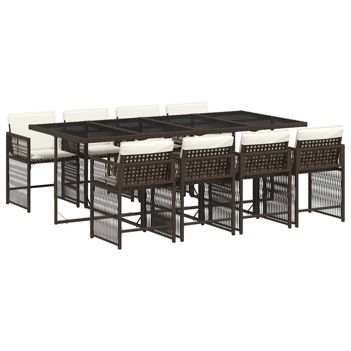 Set da Pranzo da Giardino 9pz con Cuscini Marrone in Polyrattan 3211641