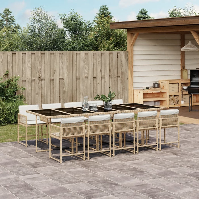 Set da Pranzo da Giardino 11 pz con Cuscini Beige in Polyrattan 3211654