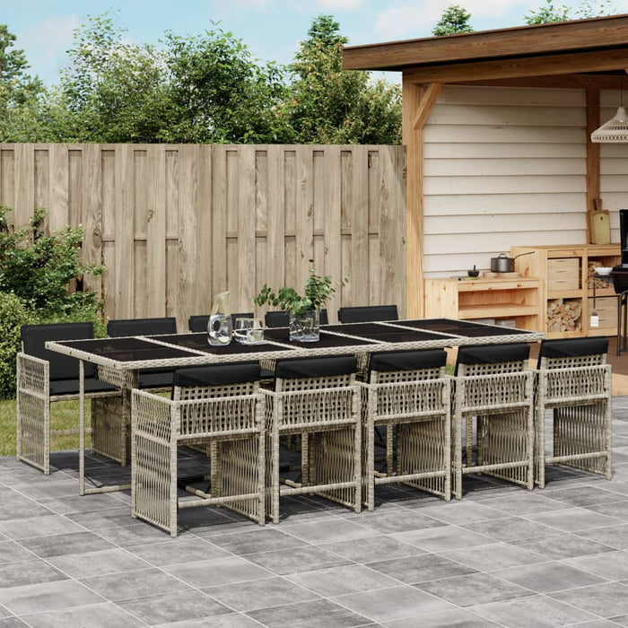 Set Pranzo Giardino 11pz con Cuscini Grigio Chiaro Polyrattan 3211655