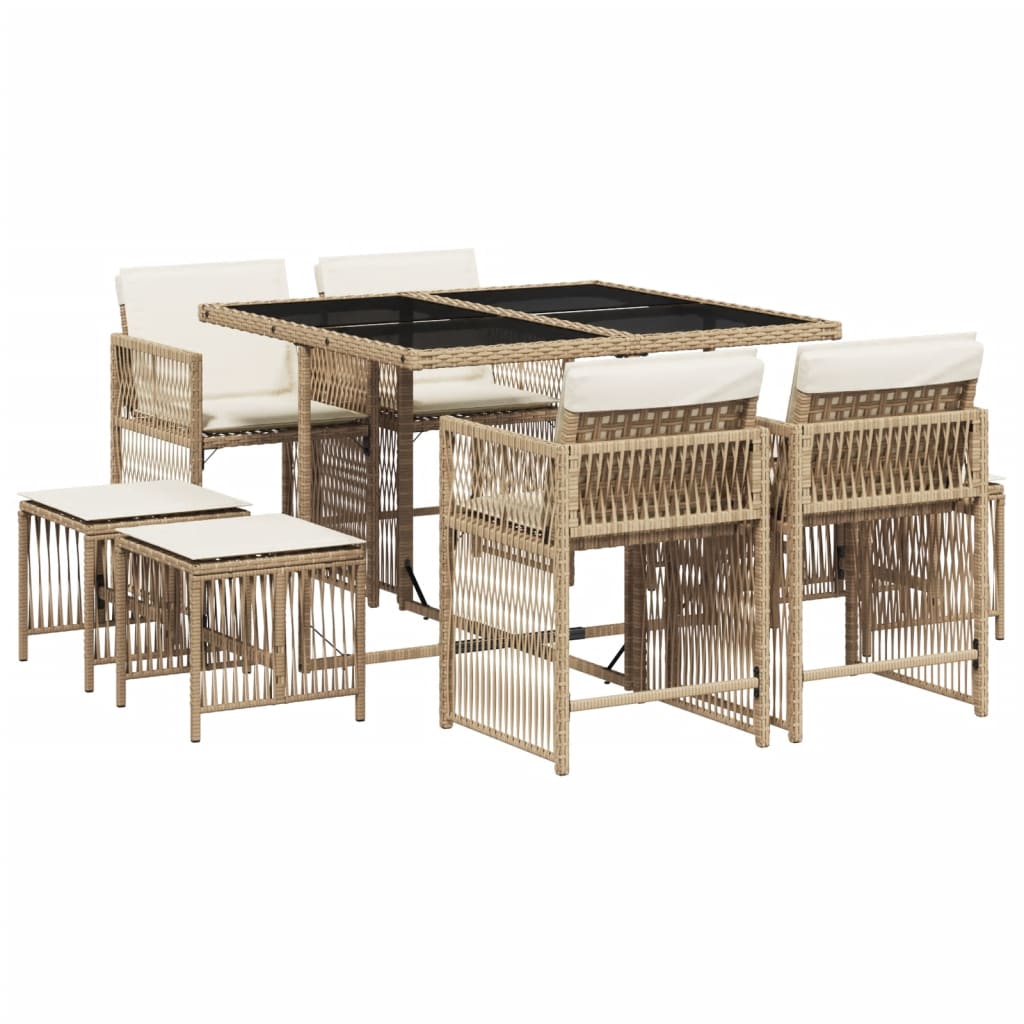 Set da Pranzo da Giardino 9 pz con Cuscini Beige in Polyrattan 3211678