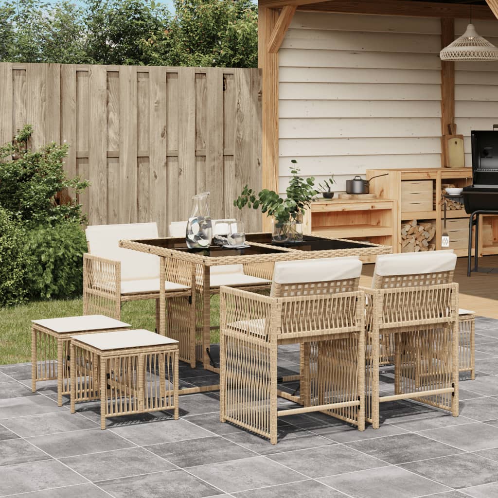 Set da Pranzo da Giardino 9 pz con Cuscini Beige in Polyrattan 3211678