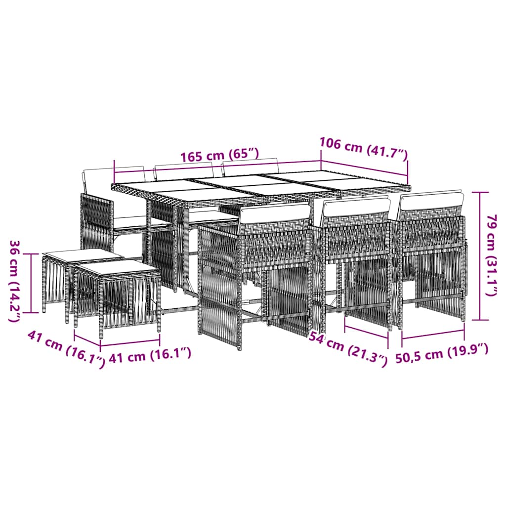 Set da Pranzo da Giardino 11 pz con Cuscini Polyrattan Marrone 3211689