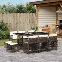 Set da Pranzo da Giardino 11 pz con Cuscini Polyrattan Marrone 3211689