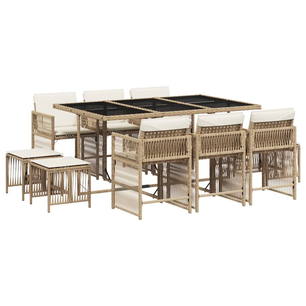 Set da Pranzo da Giardino 11 pz con Cuscini Beige in Polyrattan 3211690