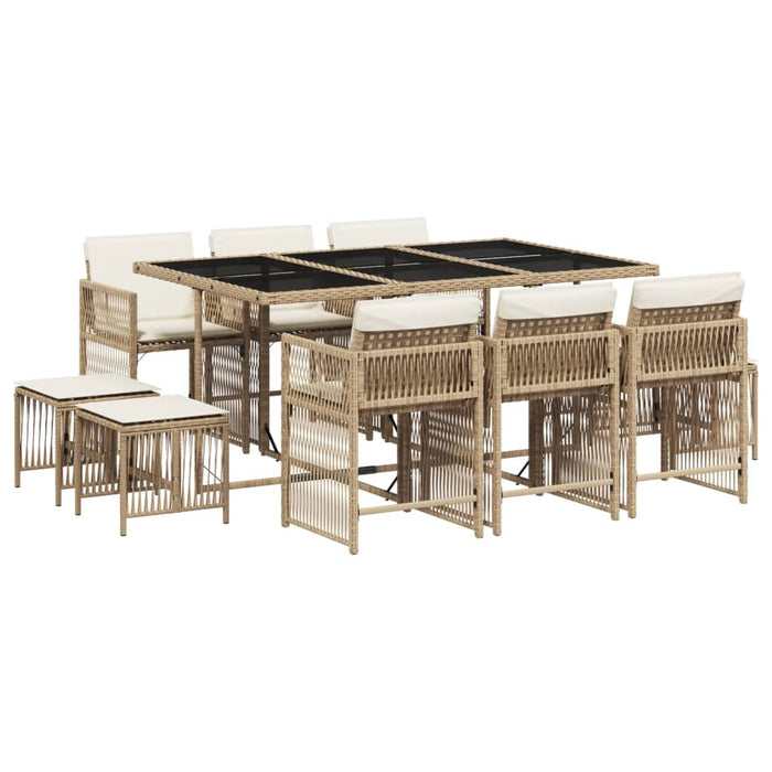 Set da Pranzo da Giardino 11 pz con Cuscini Beige in Polyrattan 3211690