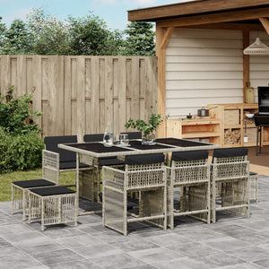 Set Pranzo Giardino 11pz con Cuscini Grigio Chiaro Polyrattan 3211691