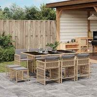 Set Pranzo da Giardino 11 pz con Cuscini Beige Misto Polyrattan