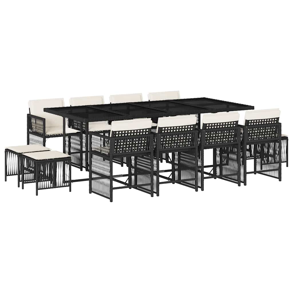 Set da Pranzo da Giardino 13pz con Cuscini Nero in Polyrattan 3211698