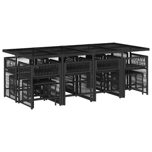 Set da Pranzo da Giardino 13pz con Cuscini Nero in Polyrattan 3211698