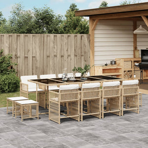 Set da Pranzo da Giardino 13 pz con Cuscini Beige in Polyrattan 3211702