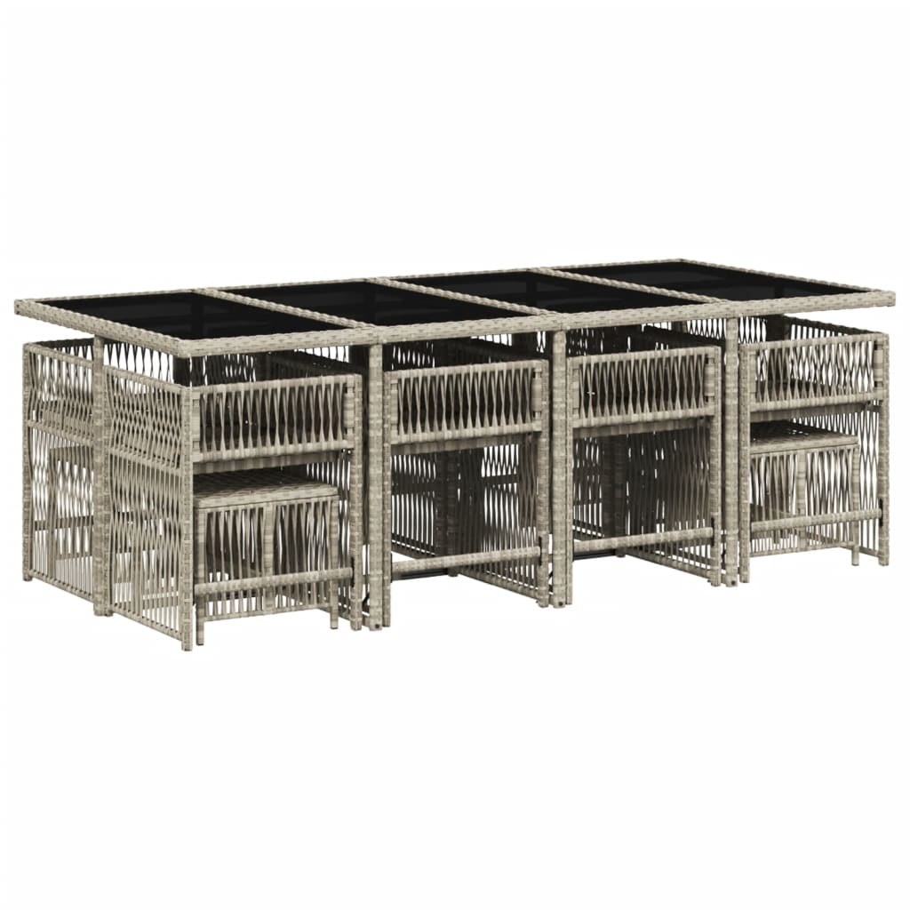 Set da Pranzo da Giardino 13pz con Cuscini Grigio in Polyrattan 3211703