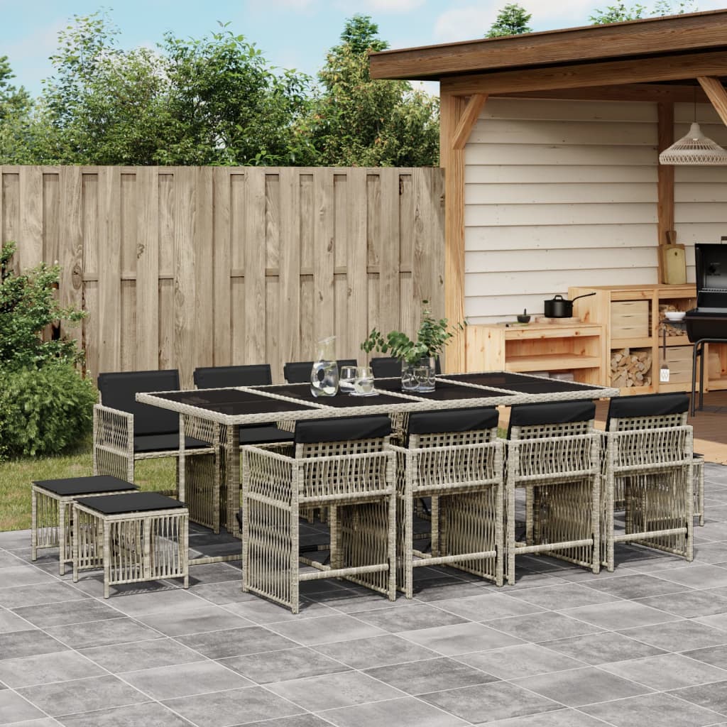 Set da Pranzo da Giardino 13pz con Cuscini Grigio in Polyrattan 3211703