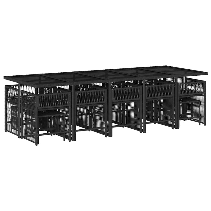 Set da Pranzo da Giardino 15 pz con Cuscini Nero in Polyrattan 3211710