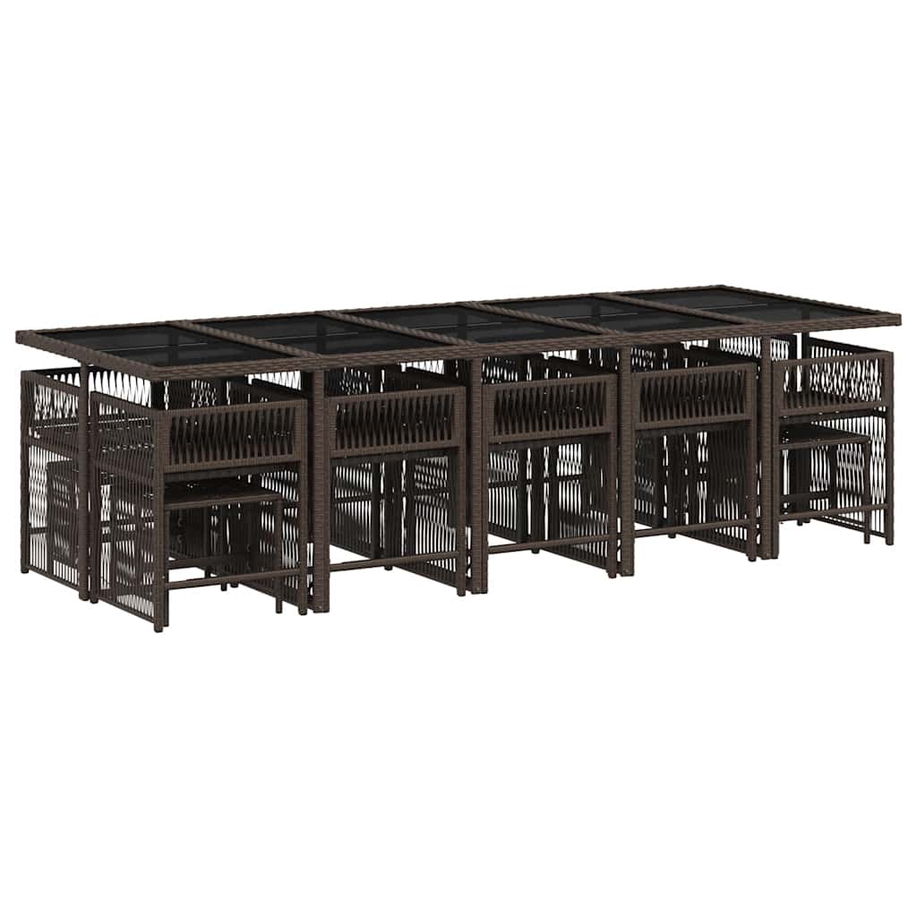 Set da Pranzo da Giardino 15 pz con Cuscini Marrone Polyrattan