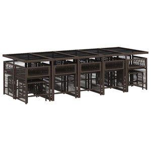 Set da Pranzo da Giardino 15 pz con Cuscini Marrone Polyrattan