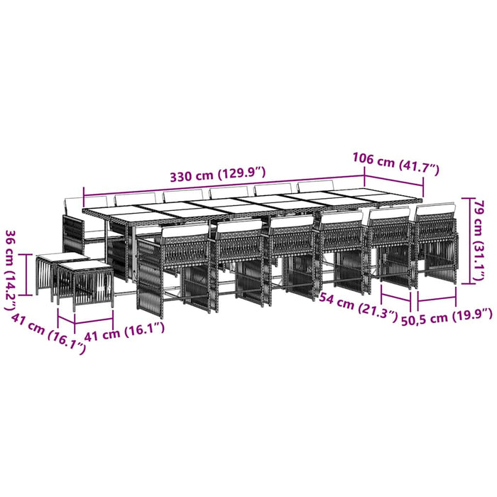 Set da Pranzo da Giardino 17 pz con Cuscini Nero in Polyrattan 3211723
