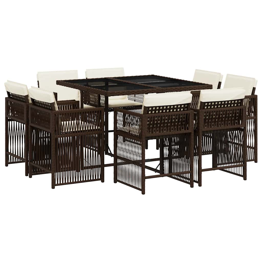 Set da Pranzo da Giardino 9pz con Cuscini Marrone in Polyrattan 3211737