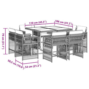 Set da Pranzo da Giardino 9pz con Cuscini Marrone in Polyrattan 3211737