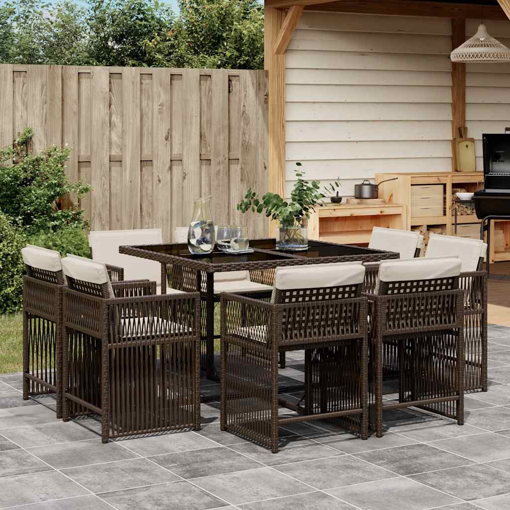 Set da Pranzo da Giardino 9pz con Cuscini Marrone in Polyrattan 3211737