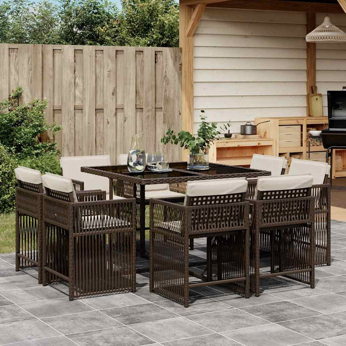 Set da Pranzo da Giardino 9pz con Cuscini Marrone in Polyrattan 3211737