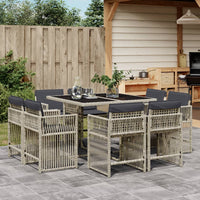 Set Pranzo da Giardino 9pz con Cuscini Grigio Chiaro Polyrattan 3211739