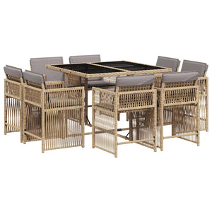 Set Pranzo da Giardino 9 pz con Cuscini Beige Misto Polyrattan 3211740