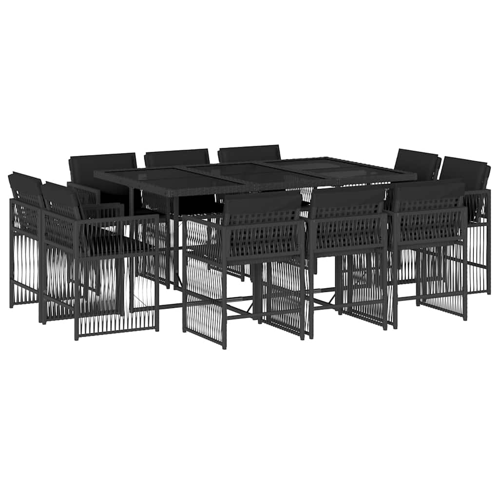 Set da Pranzo da Giardino 11 pz con Cuscini in Polyrattan Nero