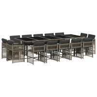 Set da Pranzo da Giardino 15 pz con Cuscini Grigio Polyrattan