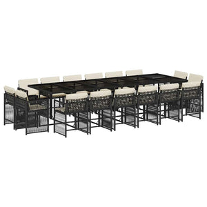Set da Pranzo da Giardino 17 pz con Cuscini Nero in Polyrattan 3211782