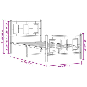Giroletto con Testiera e Pediera Metallo Bianco 90x190 cm 374300