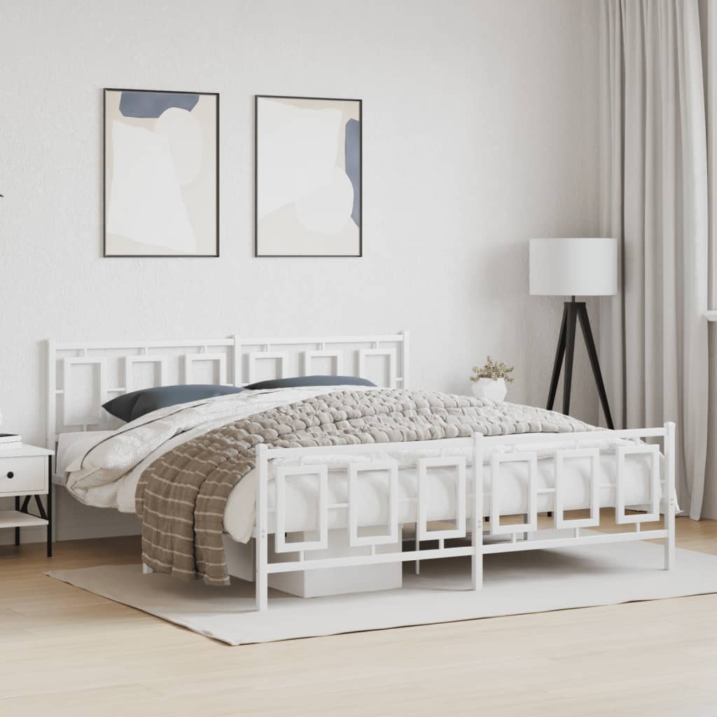 Giroletto con Testiera e Pediera Metallo Bianco 180x200 cm 374312