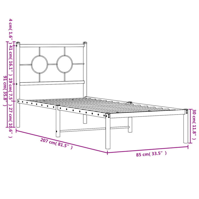 Giroletto con Testiera in Metallo Nero 80x200 cm 376217